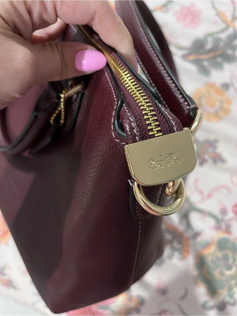 COACH Georgia Pebbled Leather Satchel in Merlot - Picture 3 of 6